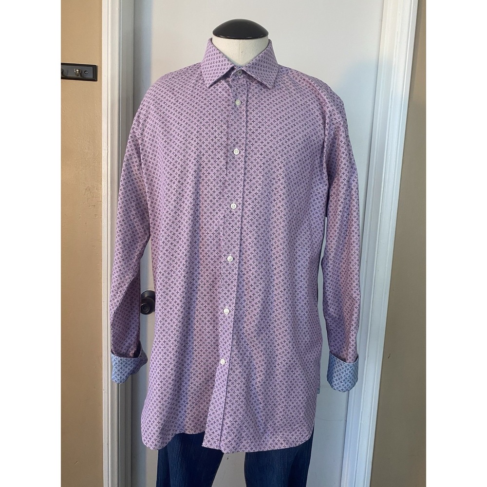 Ted Baker Endurance Mens 16 34/35 Purple Button Up Blue Flip Cuff Long Sleeve